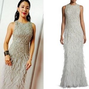 ALICE & OLIVIA FEATHER SEQUIN EVENING GOWN DRESS